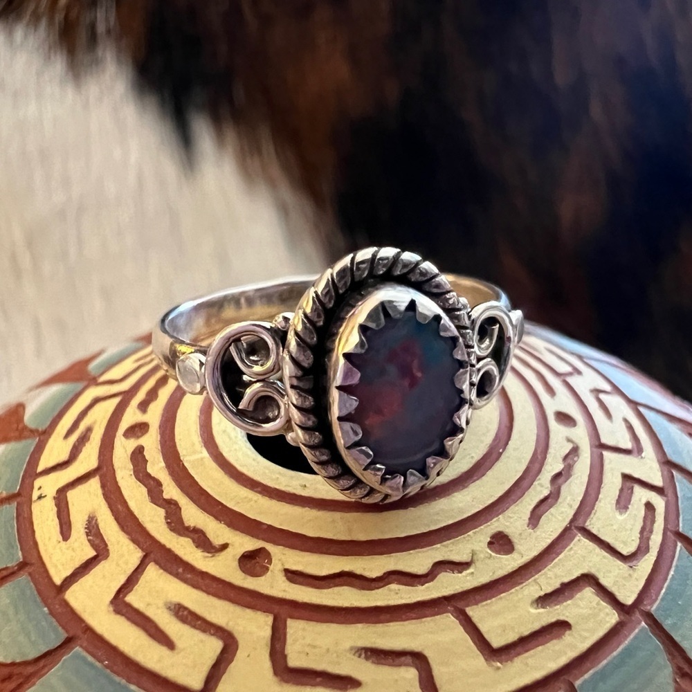❤️ Australian Opal Various Colors Ring Navajo Bohemian Sterling Silver Size 7.75 - Picture 4 of 17